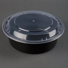 Tripak - Food Container Combo, 7&quot; Deep Round, 32 oz, Black Base with Clear Lid, Microwaveable
