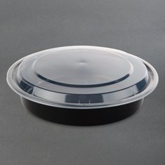 Tripak - Food Container Combo, 9&quot; Round, 48 oz, Black Base with Clear Lid, Microwaveable