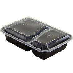Tripak - Food Container Combo, 30 oz Rectangular with 2 Compartments, 6x8.5 Black Base with Clear Li