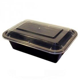 Tripak - Food Container Combo, 24 oz Deep Rectangular Plastic, 7x5 Black Base with Clear Lid, Microw