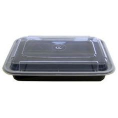 Tripak - Food Container Combo, 28 oz Rectangular, 8x6x1.5 Black Base with Clear Lid, Microwaveable