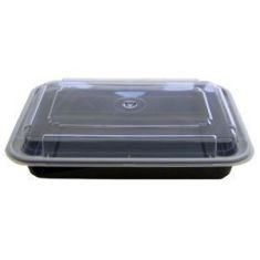 Tripak - Food Container Combo, 38 oz Rectangular, 8x6x2 Black Base with Clear Lid, Microwaveable