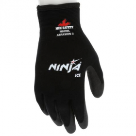 MCR Safety - Ninja Ice Glove, Large 15 Gauge Black Nylon with Acrylic Terry Interior, HPT Palm and F