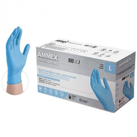 Ammex - Synthetic Vinyl Powder Free Exam Glove, Medium Blue