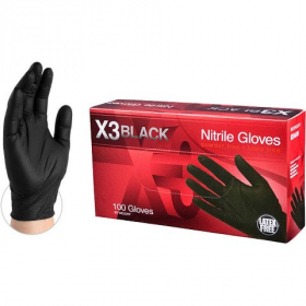 Ammex - X3 Nitrile Powder Free Gloves, XXL Black