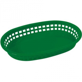 Winco - Basket, Oval Green Plastic, 10.75x7.25x1.5