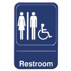 Restroom Accessible Sign, 6x9 Blue Plastic