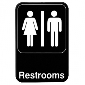 Restroom Sign, 6x9 Black Plastic