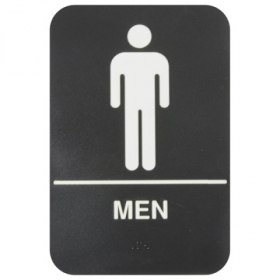 Men Restroom Sign with Braille, 6x9 Black Plastic