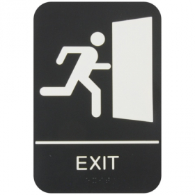 Exit Sign with Braille, 6x9 Black Plastic