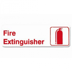 &quot;Fire Extinguisher&quot; Sign, 9x3 White Plastic with Red Lettering