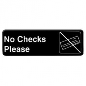 &quot;No Checks Please&quot; Sign, 9x3 Black Plastic