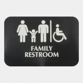 Family Restroom Sign with Braille, 9x6 Black Plastic