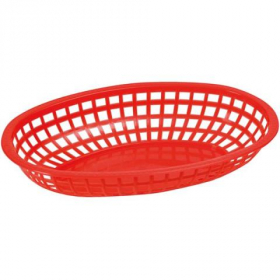 Winco - Basket, Oval Red Plastic, 10.25x6.75x2