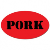 Label, &#039;Pork&#039;, 1.5&quot; Radiant Red Oval