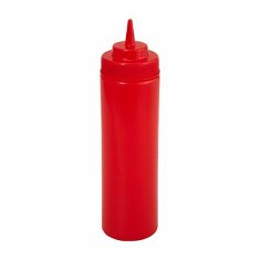 Winco - Squeeze Bottle, 12 oz Red Plastic, Wide Mouth