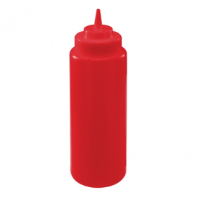 Winco - Squeeze Bottle, 32 oz Red Plastic, Wide Mouth