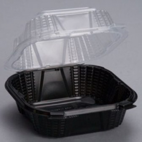 Genpak - ProView Sandwich Food Container, 6x6.25x3 PP Plastic Black Base with Hinged Clear Lid