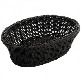 Winco - Basket, Black Oval Solid-Cord Poly Woven Basket, 9.25x6.25x3.25