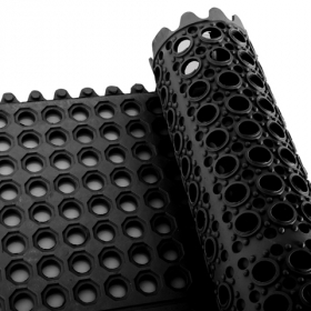Winco - Floor Mat, 3&#039;x3&#039;x.5&quot; Black Rubber Interlocking