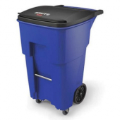 Rubbermaid - Brute Rollout Trash Can with Casters, 65 gal Square Blue Plastic