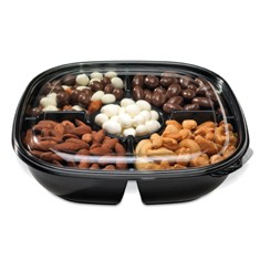 Fresh &#039;n Clear Bowl and Lid Combo, 48 oz with 5 Compartments, Black PET Plastic Base with Clear Lid