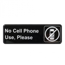 Winco - &quot;No Cell Phone Use, Please&quot; Sign, 9x3 Black Plastic