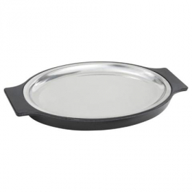 Winco - Sizzle Platter Set, 11&quot; Oval Stainless Steel Platter with Bakelite Underliner