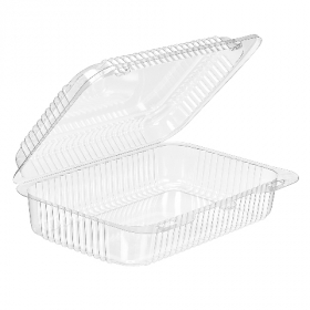 Inline Plastics - SureLock Hinged Lid Salad/Sandwich Container, Clear PET Plastic, 10x6.75x3