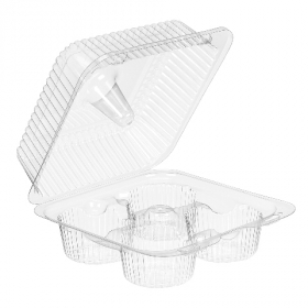 Inline Plastics - SureLock Hinged Lid Muffin/Cupcake Container holds 4, Clear PET Plastic, 6x6x3