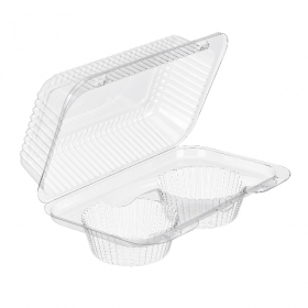 Inline Plastics - SureLock Hinged Lid Muffin/Cupcake Container holds 2, Clear PET Plastic, 9x6x4