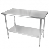 Work Table with Flat Top and Shelf, 24x48x35 Stainless Steel