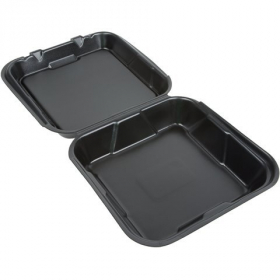 Genpak - Container, 9.25x9.25x3 Black 1 Compartment Snap It Foam Hinged Dinner Container, 200 count