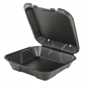 Genpak - Container, 9.25x9.25x3 Black Vented 1 Compartment Snap It Foam Hinged Dinner Container, 200