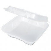 Genpak - Container, 9.25x9.25x3 White Vented 1 Compartment Snap It Foam Hinged Dinner Container, 200