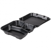 Genpak - Container, Large 3 Compartment Snap It Foam Hinged Dinner Container, Black, 9.25x.9.25x3