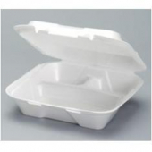 Genpak - Container, 9.25x9.25x3 White Vented 3 Compartment Snap It Foam Hinged Dinner Container, 200
