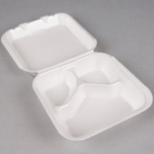 Genpak - Container, Medium 3 Compartment Snap It Foam Hinged Dinner Container, White, 8.25x8x3