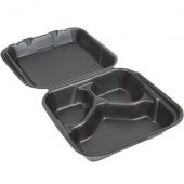 Genpak - Container, Medium 3 Compartment Snap It Foam Hinged Dinner Container, Black, 8.25x8x3