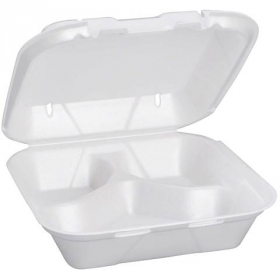 Genpak - Container, 8.25x8x3 White Vented 3 Compartment Snap It Foam Hinged Dinner Container, 200 co