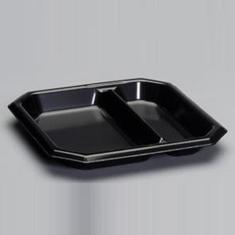 Genpak - Plate, 2-Compartment 9&quot; Square Black Laminated Foam