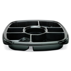 Fresh &#039;n Clear Catering Tray with 7 Compartments, 14&quot; Black PET Plastic