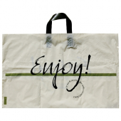 Bag, Beige Plastic with &quot;Enjoy!&quot; Design and Loop Handle, 19x12x9