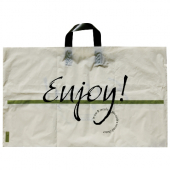 Bag, Beige Plastic with &quot;Enjoy!&quot; Design and Loop Handle, 24x14x11