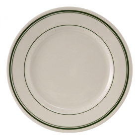 Tuxton - Green Bay Oval Plate, 9.625 Eggshell with Green Bands