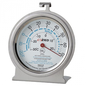 Winco - Refrigerator/Freezer Thermometer, -20 to -70 degrees F, 3&quot; Dial with Hanging Hook and Standi