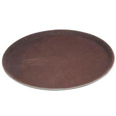 Winco - Serving Tray, 16&quot; Round Brown Easy-Hold Rubber-Lined