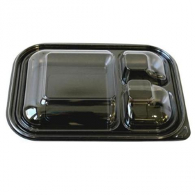 TTM - Food Container Lid, 3-Compartment Clear PET Plastic, 12x8.25x1.75, 400 count