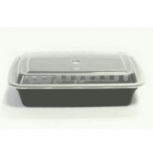 TTM - Food Container, 38 oz Rectangle PP Black Base with Clear Lid, 150 count