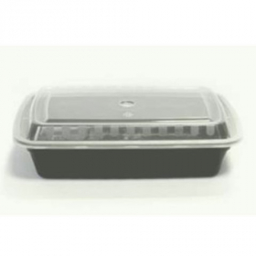 TTM - Food Container, 38 oz Rectangle PP Black Base with Clear Lid, 150 count